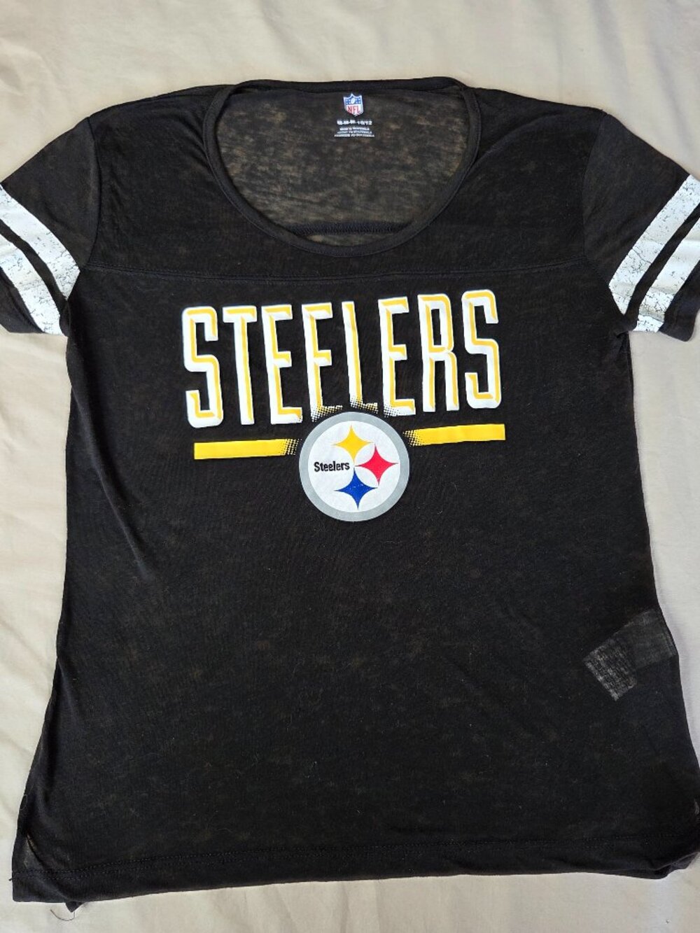 Women's - Pittsburgh Steelers Sheer Shirt - Black & Gold Scoop Neck - Medium